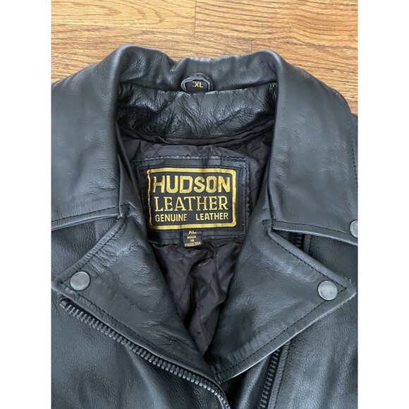 Vintage Hudson Leather Moto Edgy Motorcycle Biker Braid Cinch Lined Jacket - Picture 3 of 16